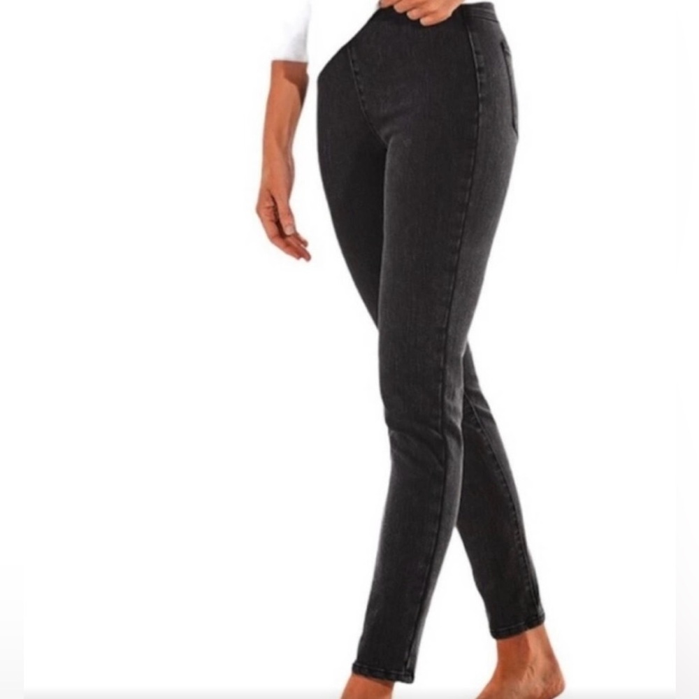 NWOT Soft Surroundings Black Fade Pull On Stretch Jean Jeggings Women’s Large